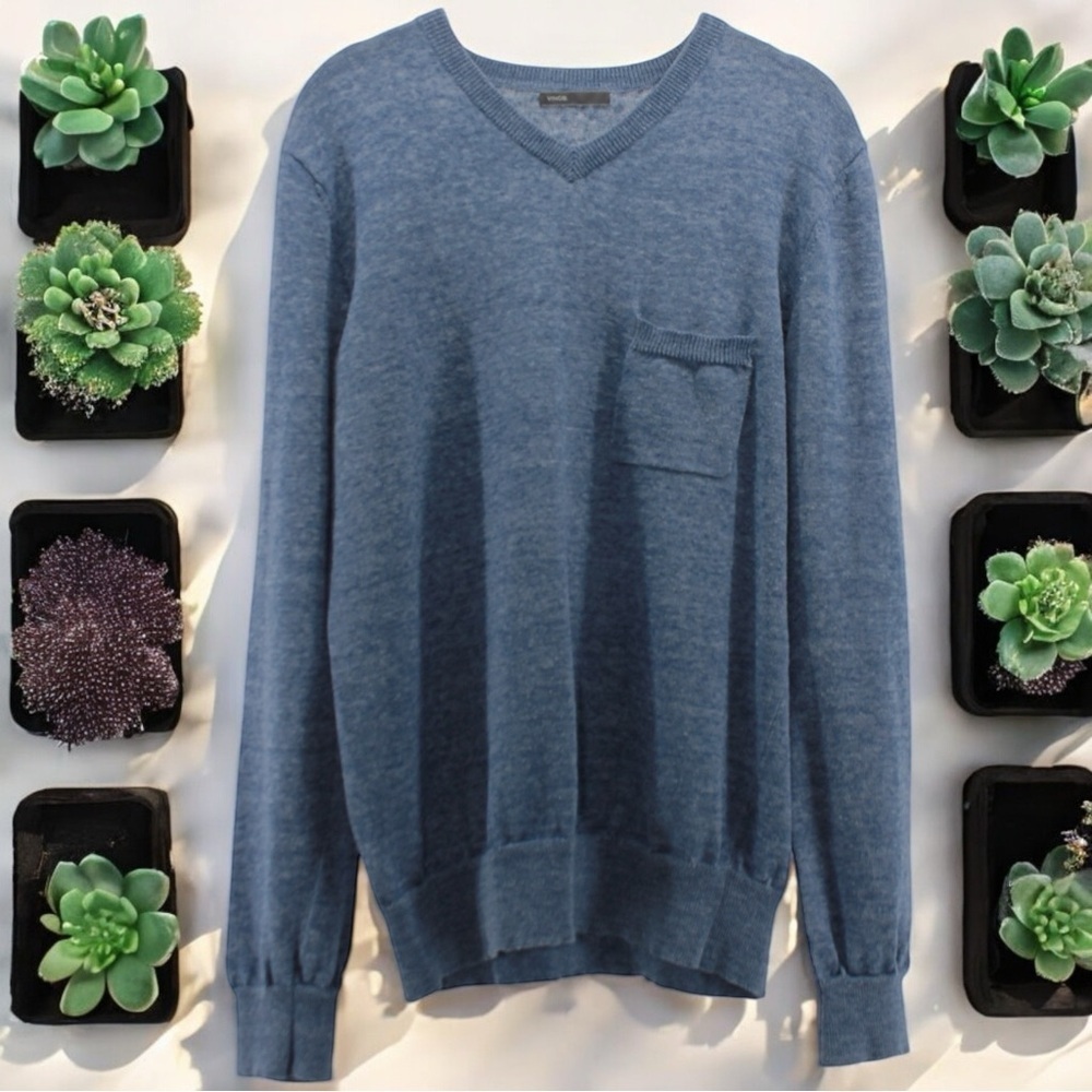Vince Heathered Light Blue Country‎ Club Chic V-Neck Long Sleeve Size S
